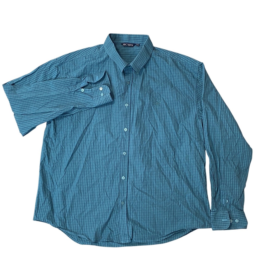 Arcteryx Mens Long Sleeve Button Down Teal Blue Cotton Shirt Size XXXL